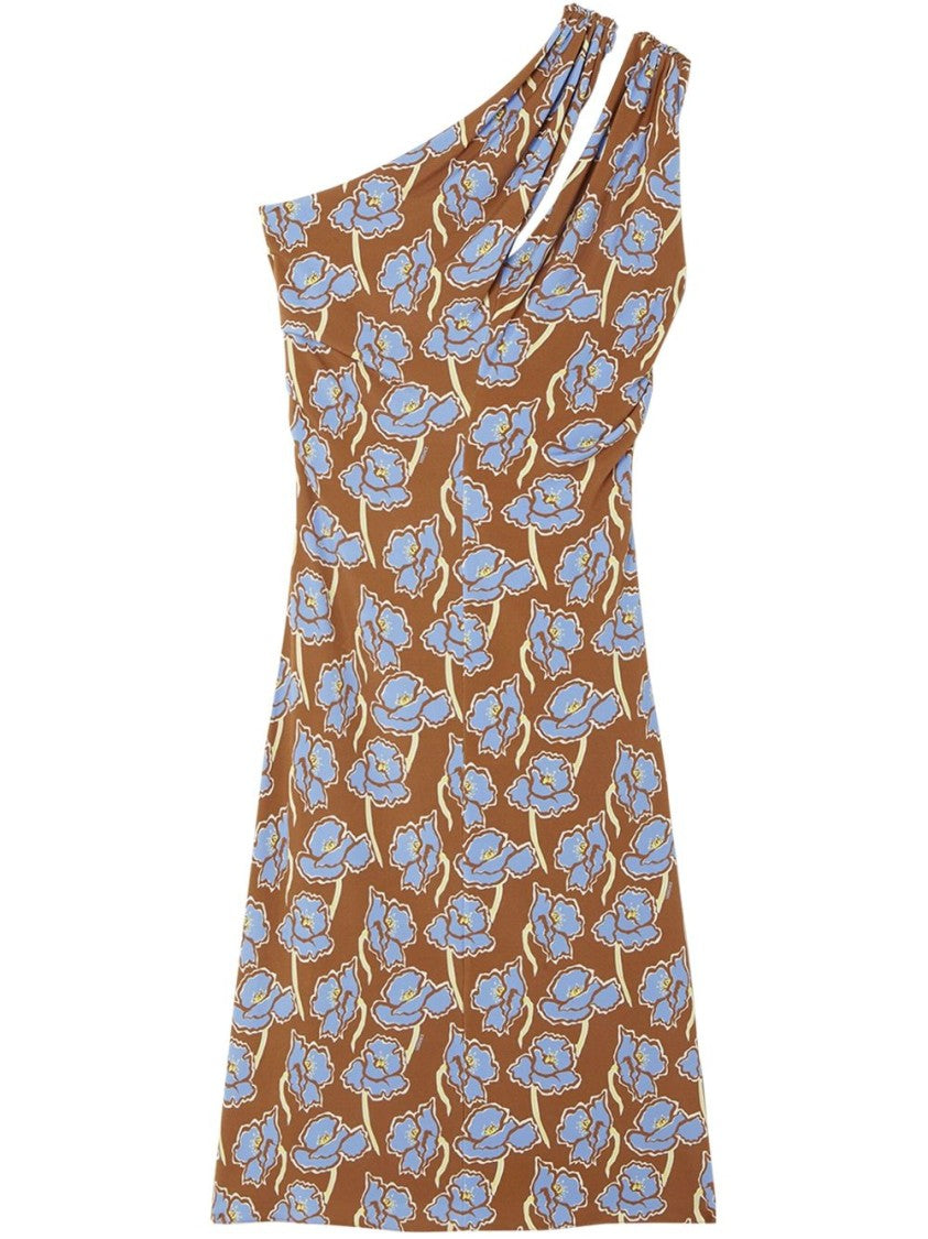 Versace Brown Sleeveless Open Back Floral Dress