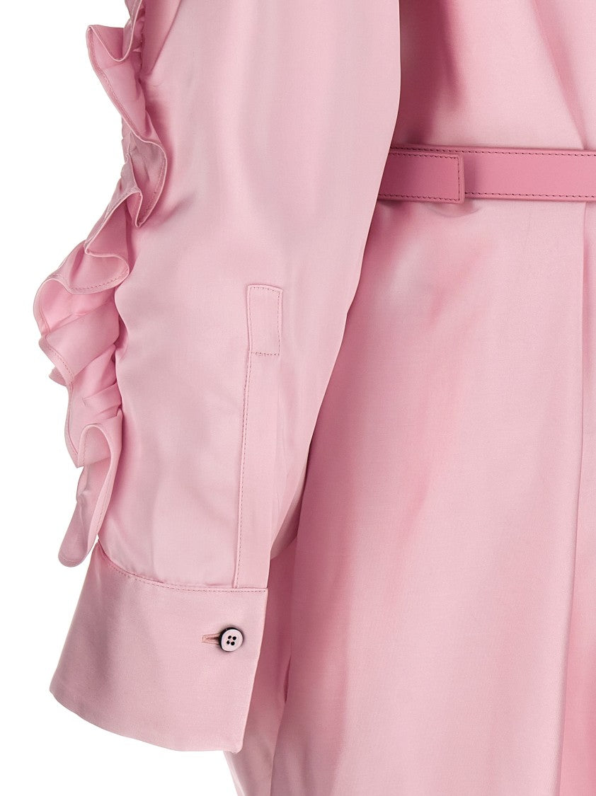 Jil Sander Ruffle Appliqué Satin Dress With High Collar