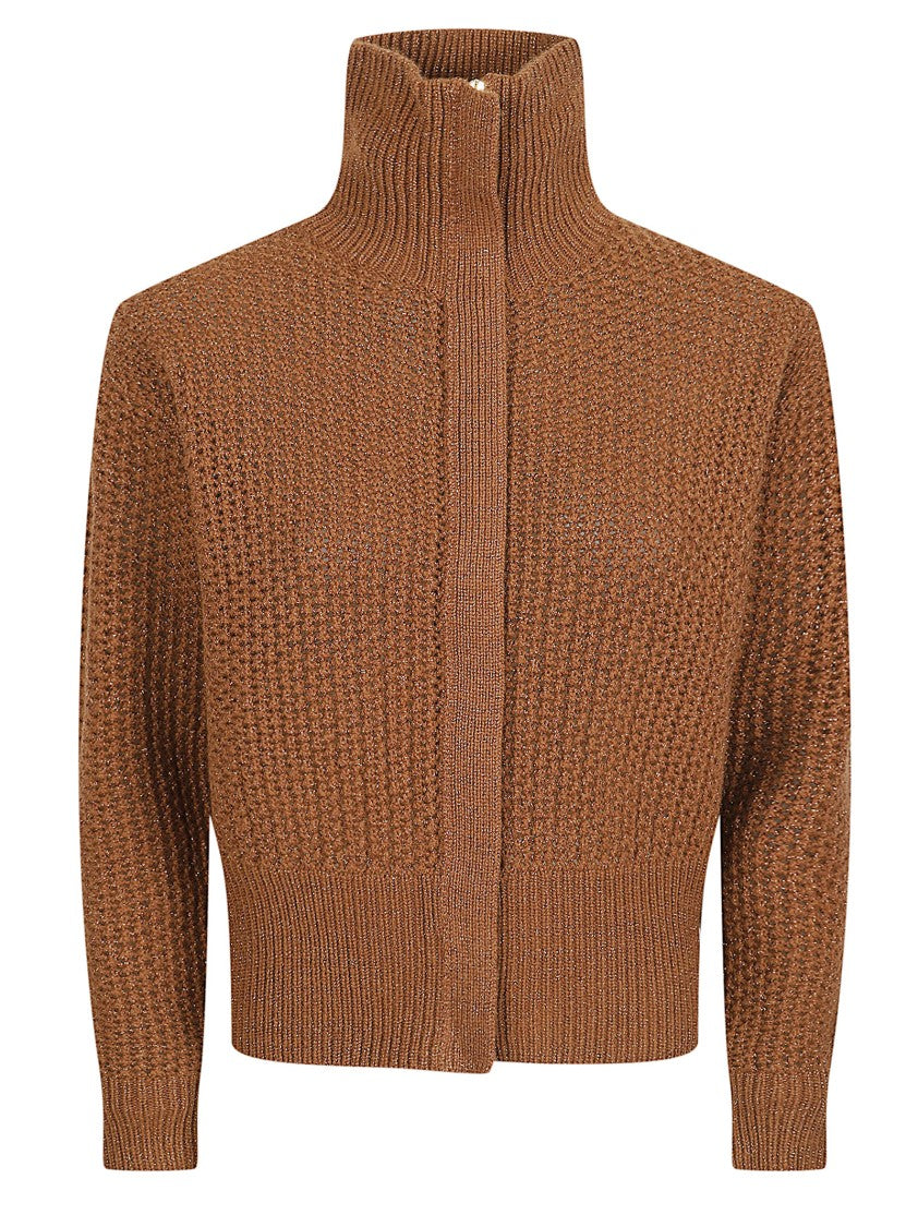 Max Mara Cropped Textured Knit Sweater With High Ribbed Collar