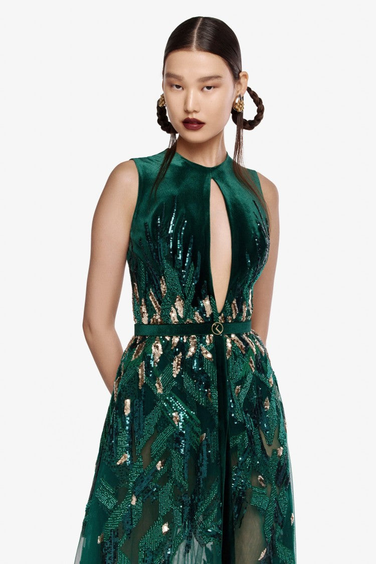 Saiid Kobeisy Velvet Embroidered Dress