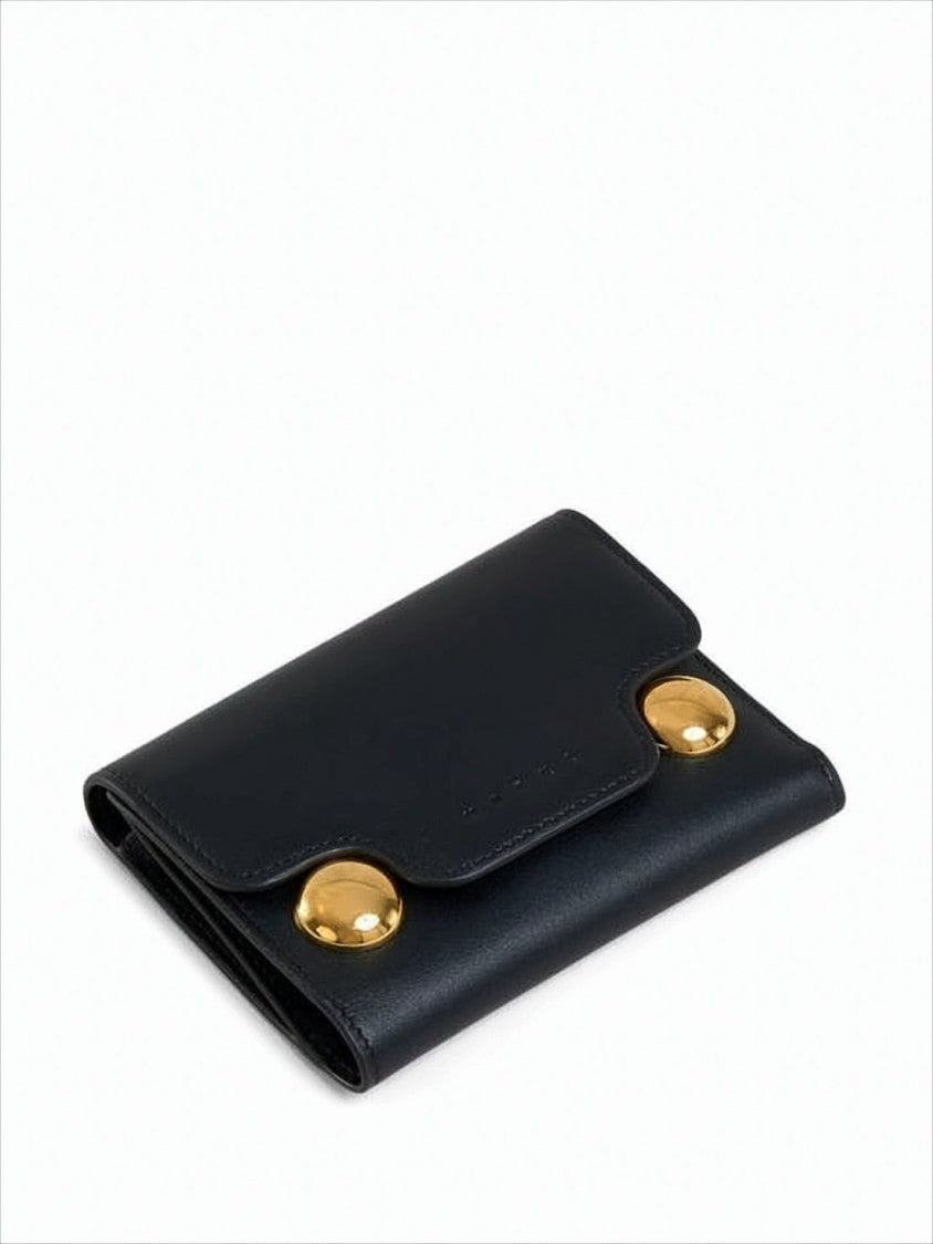 Marni Rectangular Calf Leather Wallet With Gold-Tone Accents