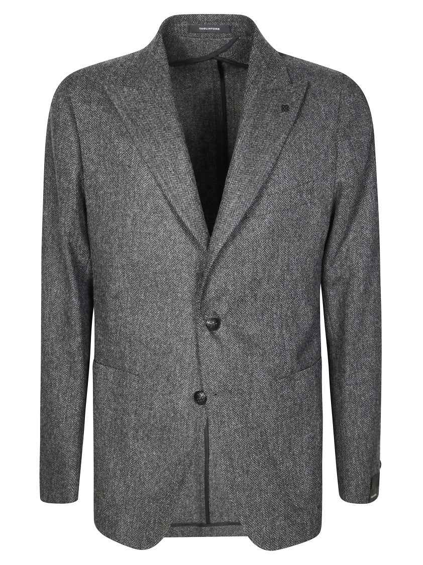Tagliatore Tailored Herringbone Grey Jacket With Notch Lapels