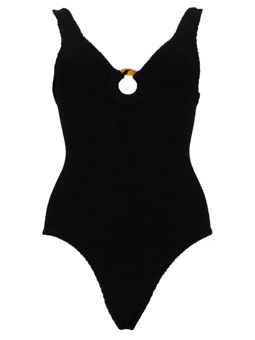 Hunza G Neutrals Celine Cutout Ribbed One-Piece Swimsuit