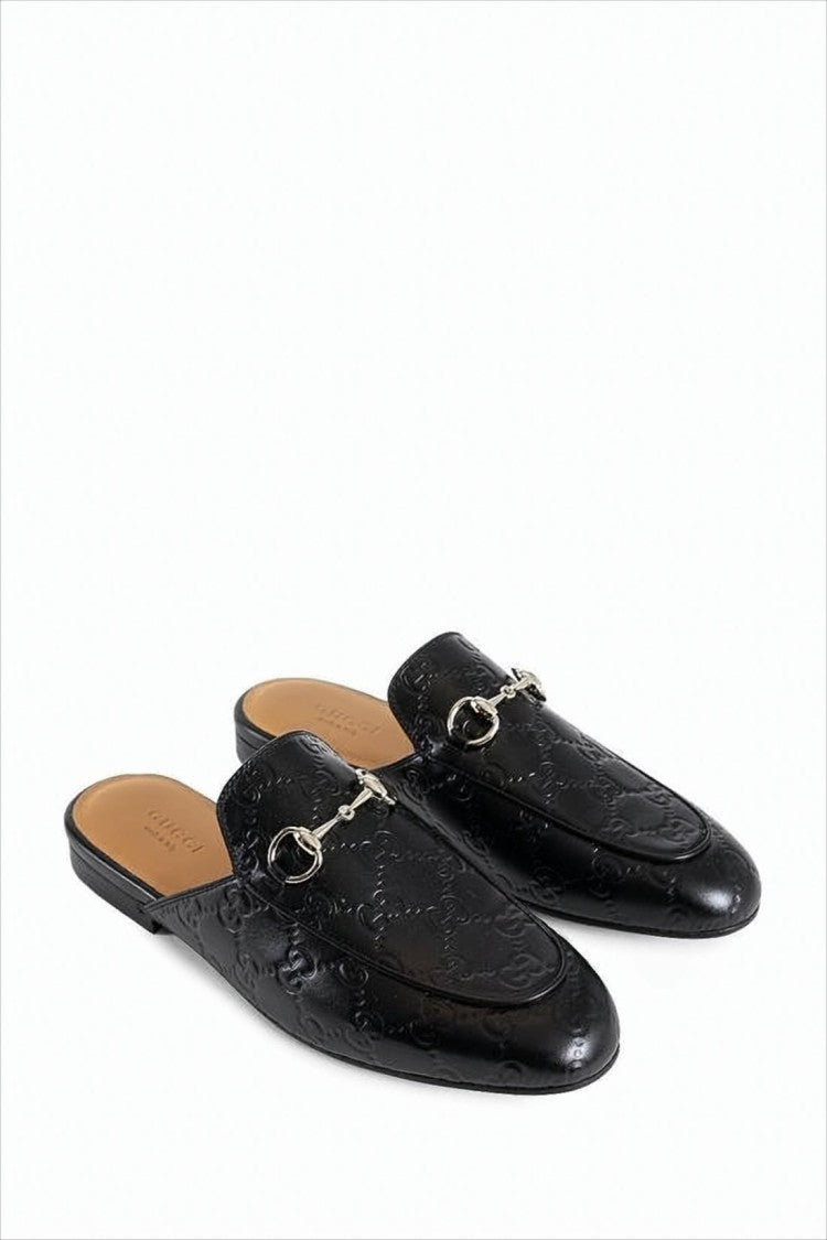 Gucci Embossed Leather Slip-On Mules
