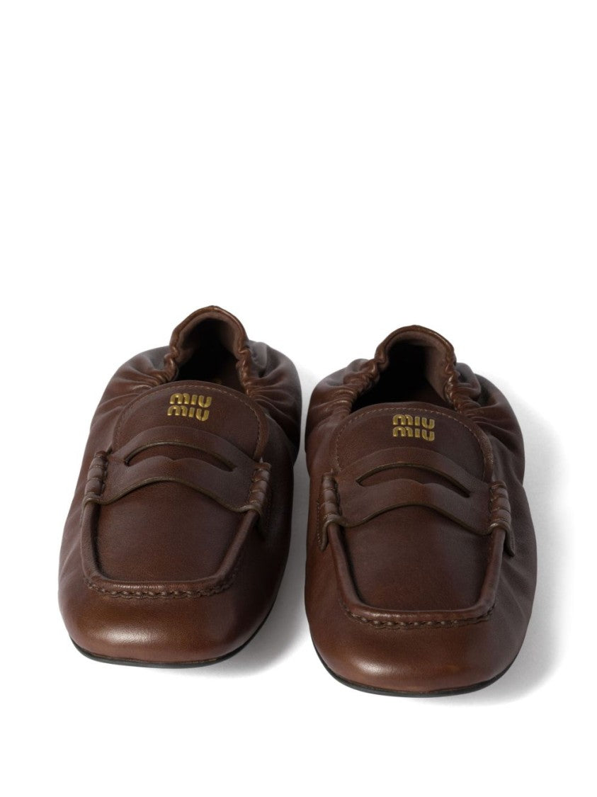 Miu Miu Brown Leather Penny Strap Loafers