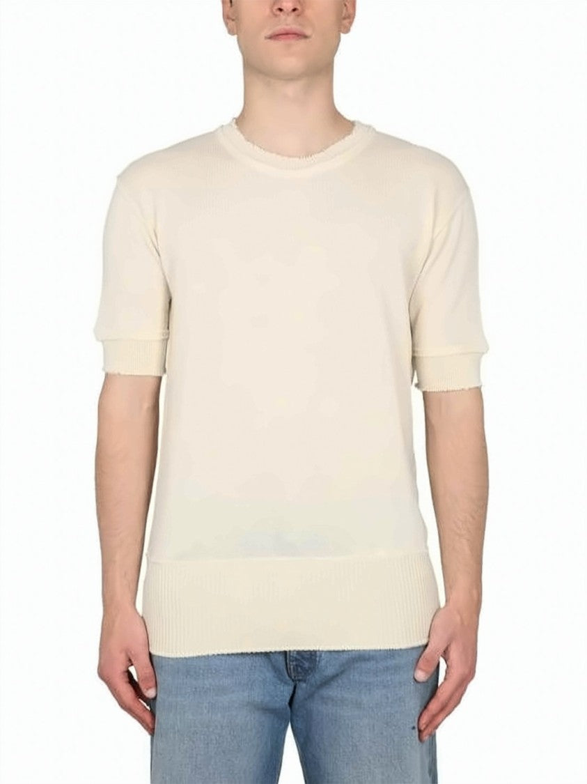 Maison Margiela Short-Sleeve Knit Top With Ribbed Details
