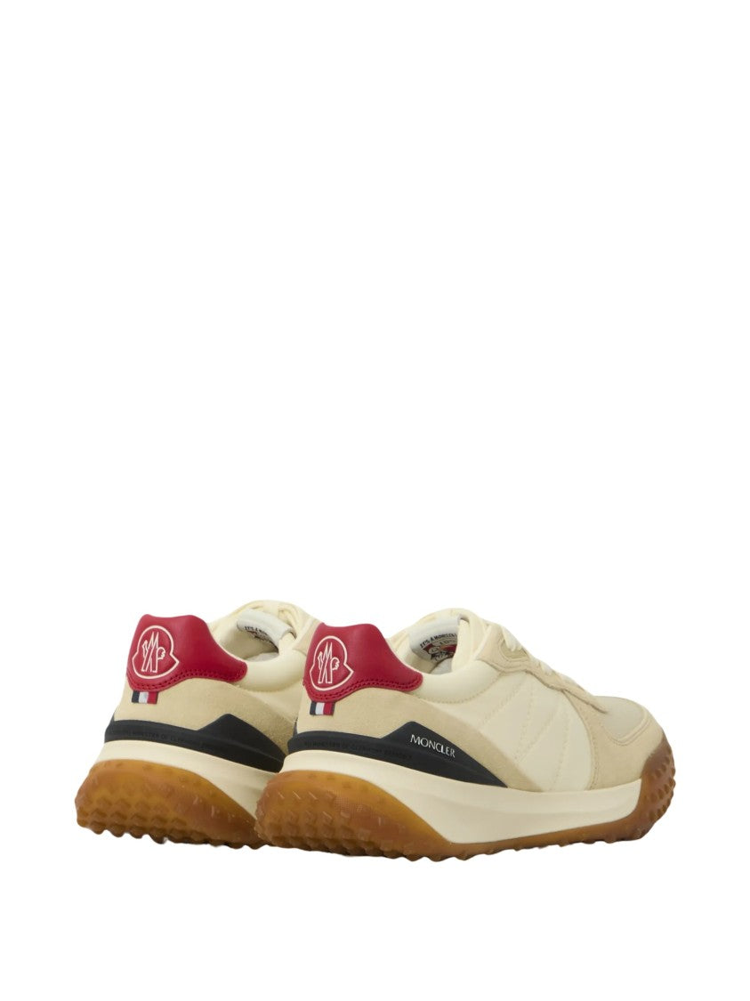 Moncler Cream Upper Low-Top Sneakers With Red Heel Tab