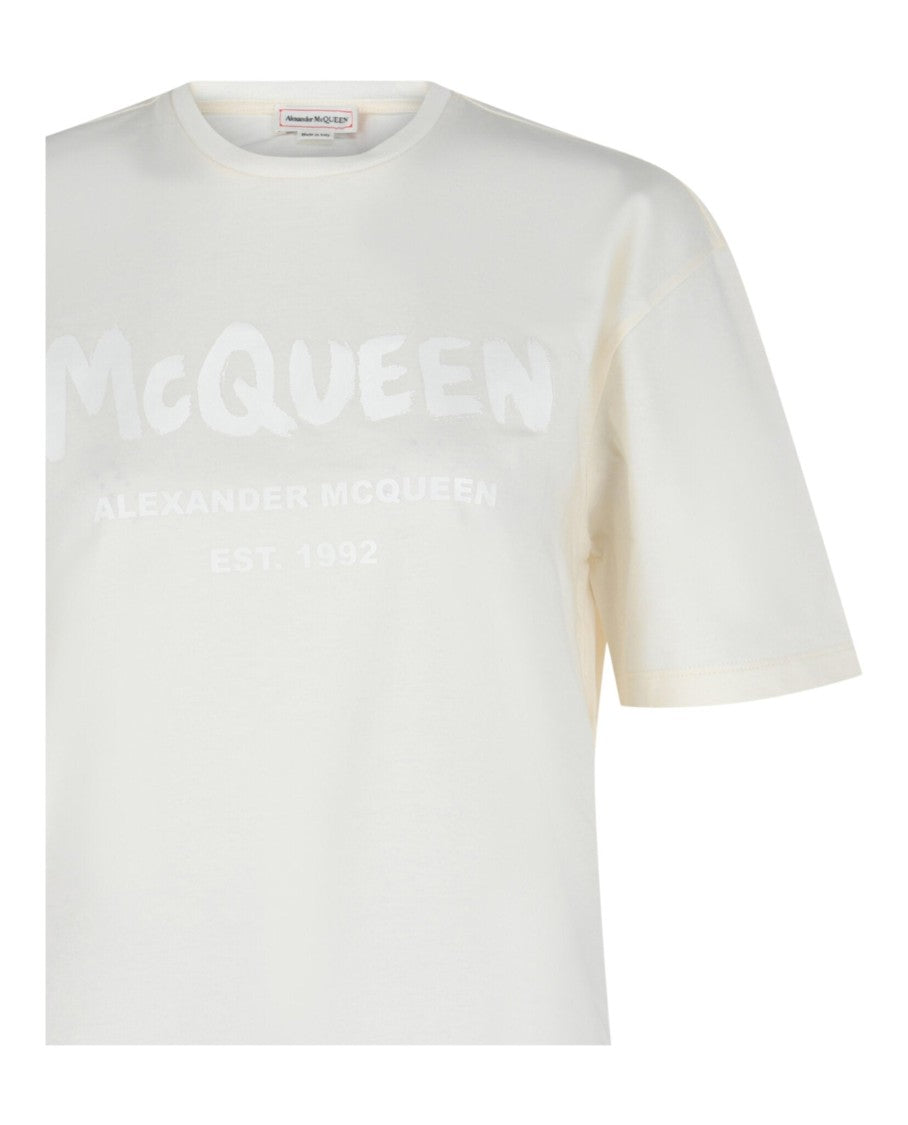 Alexander Mcqueen Graffiti Logo Cotton T-Shirt