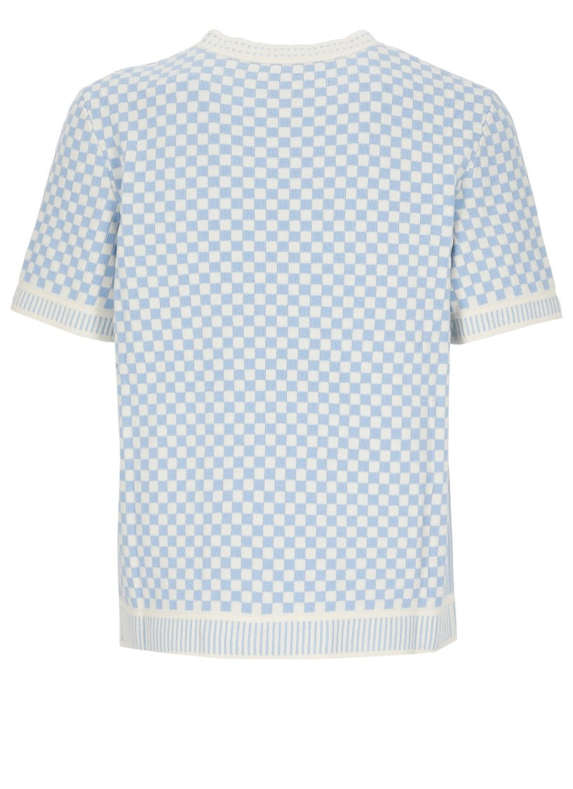 Casablanca White Light Blue Checkered Cotton T-Shirt