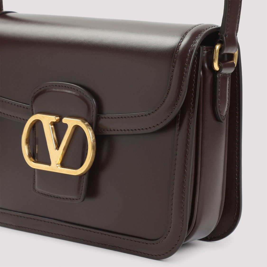 Valentino Garavani Structured Brown Calf Leather Shoulder Bag
