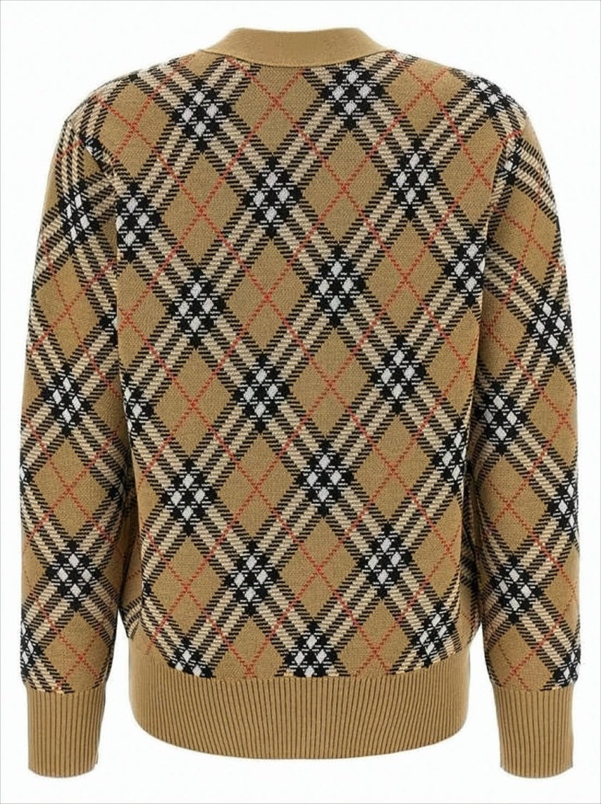 Burberry Classic Check Wool Cardigan With V-Neckline