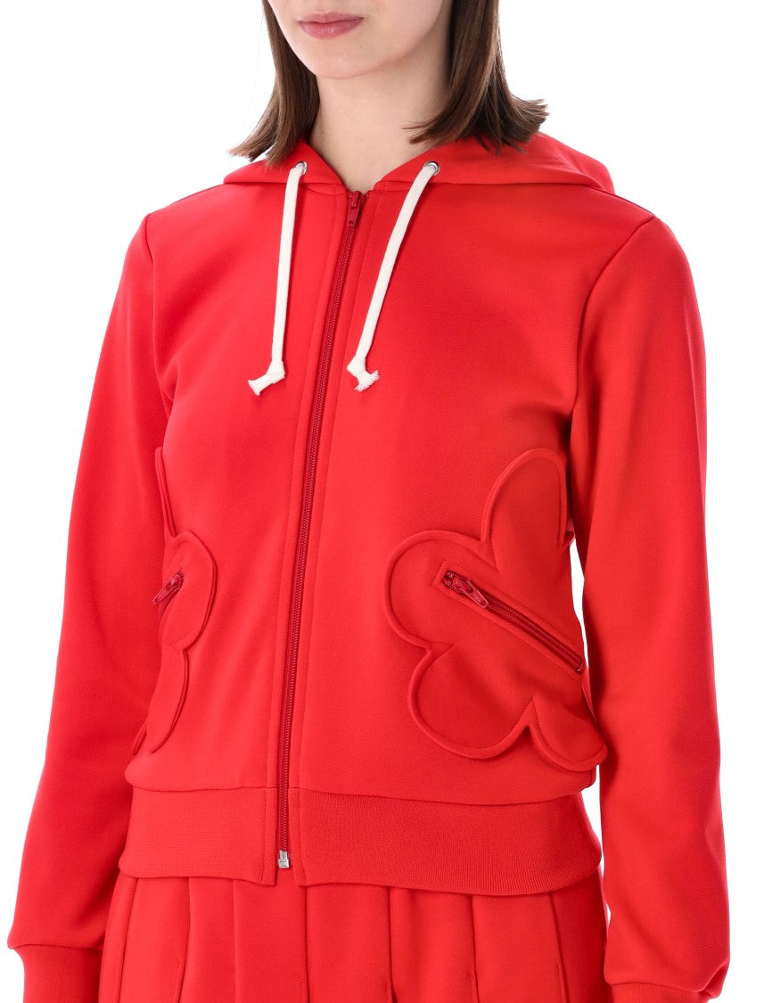 Comme Des Garçons Red Front Zip Graphic Pockets Hoodie