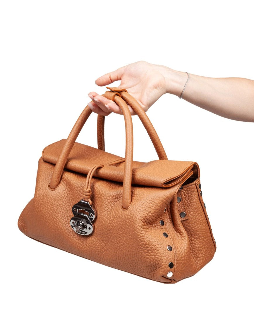 Zanellato Hammered Leather Shoulder Bag With Tubular Handles