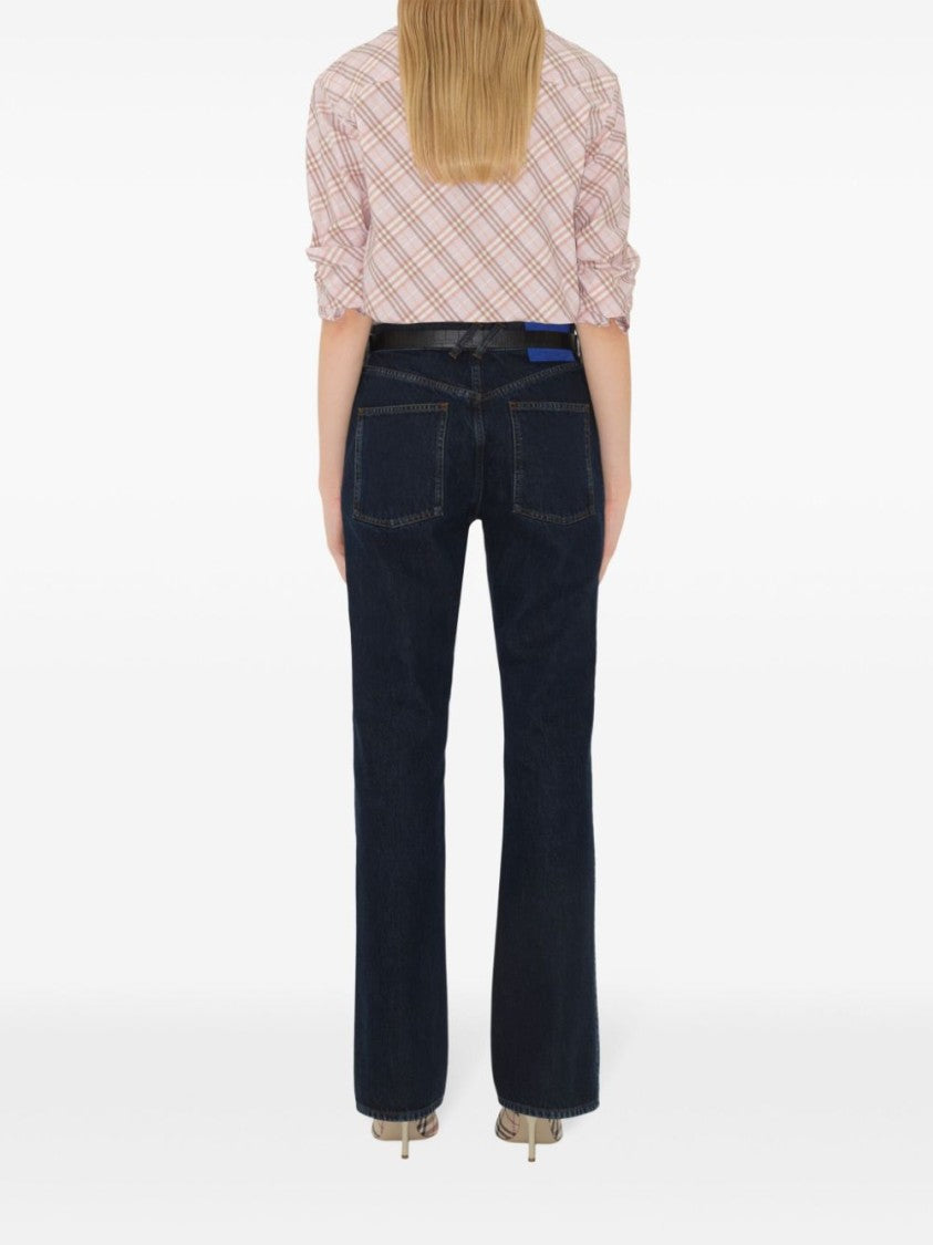 Burberry Flared Dark Wash Denim Trousers With Five-Pocket Styling