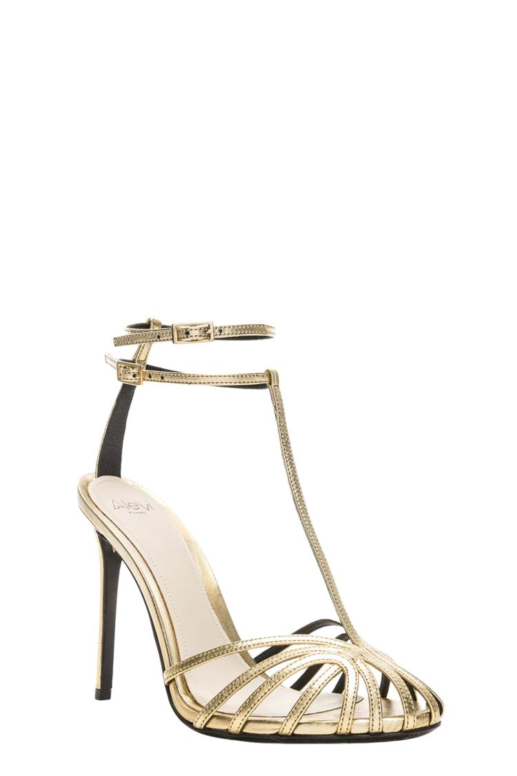 Alevi` Milano Gold Stella 110 Shine Patent Leather Sandals