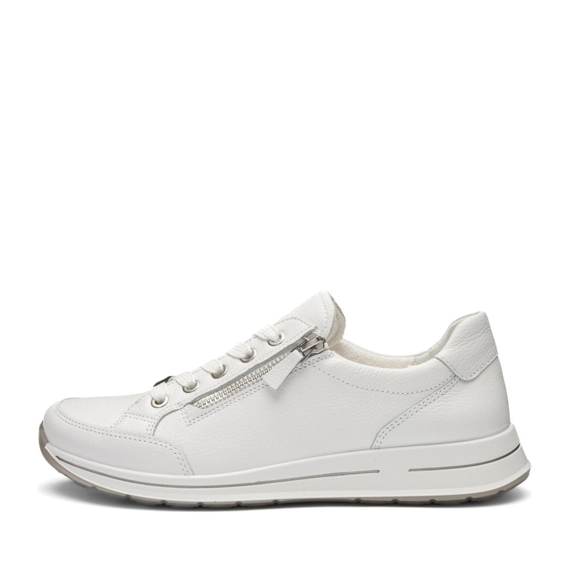 Ara White Osaka Minimalist Zipper Leather Sneakers