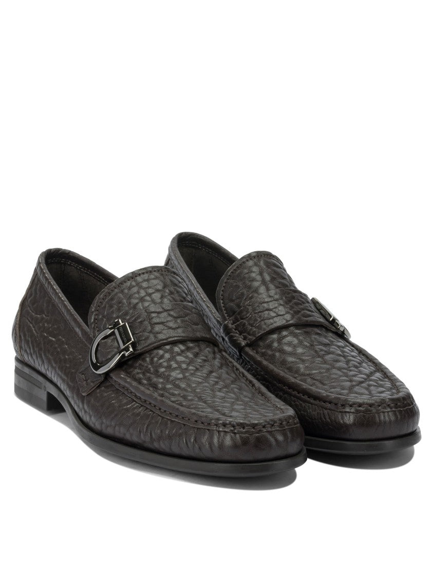 Ferragamo Textured Leather Loafers With Silver-Tone Detail