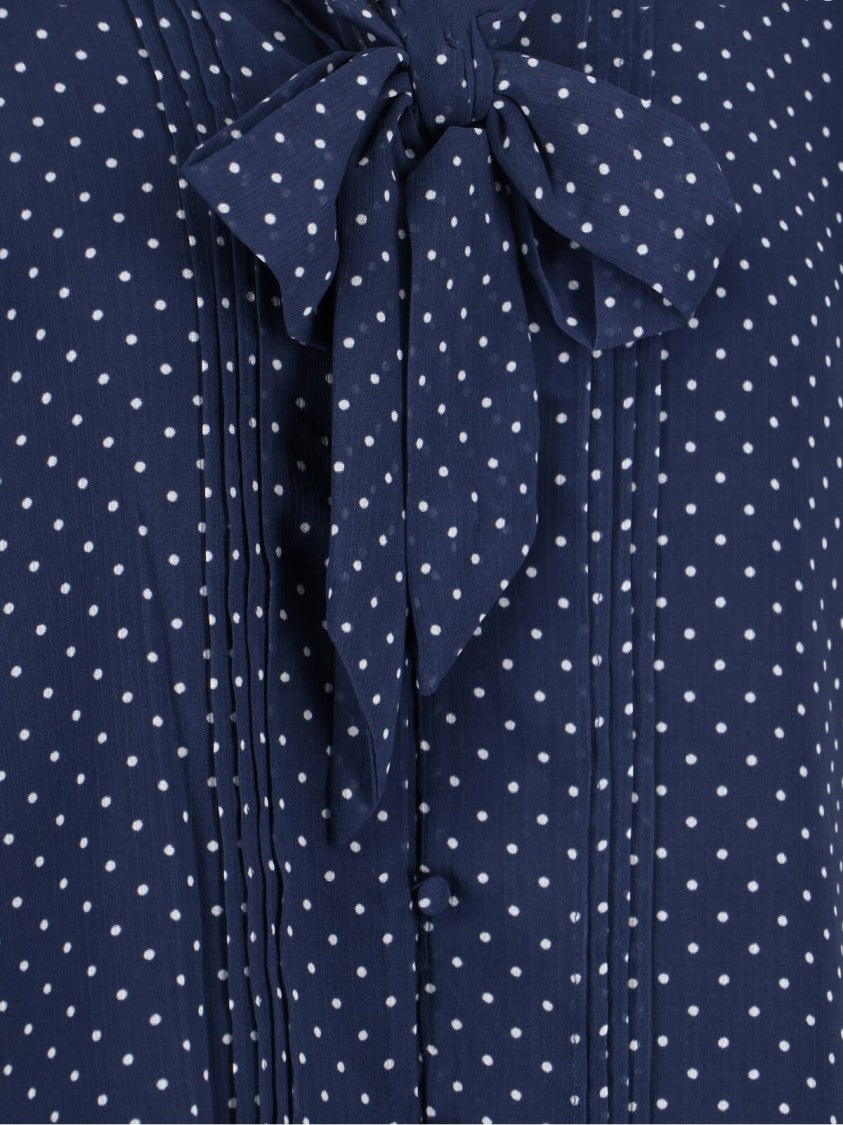 Polo Ralph Lauren Navy Blue Georgette Blouse With Polka Dot Pattern