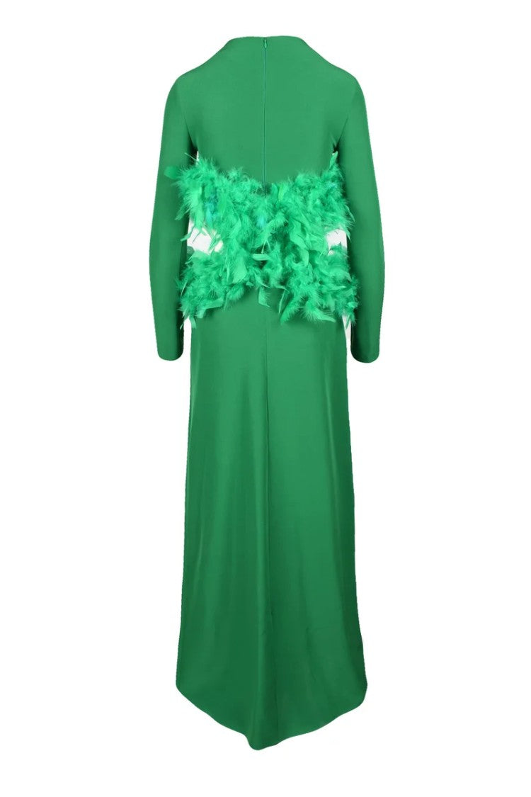 Valeria Mazza Green Feather Polyester Evening Dress