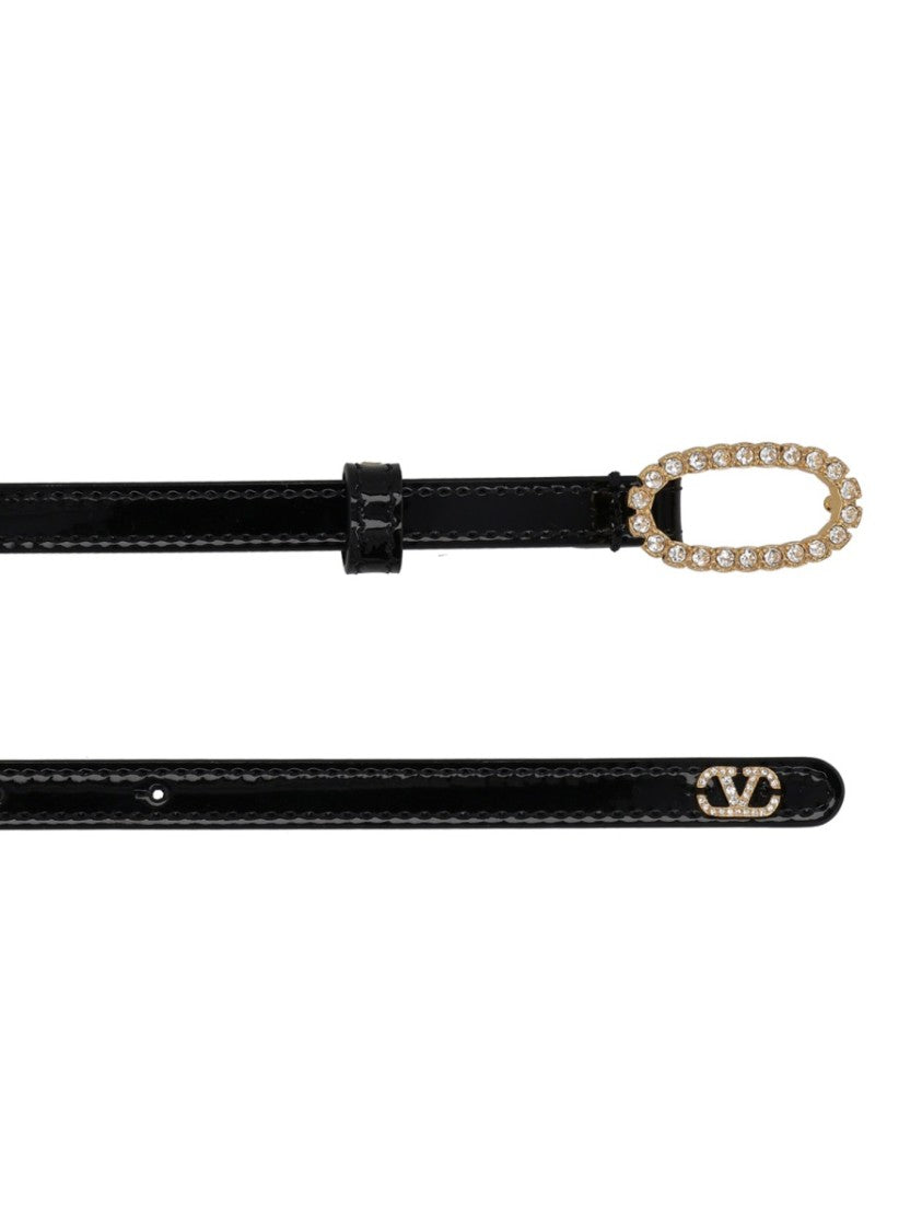 Valentino Garavani Mini Vlogo Signature Crystal Oval Leather Belt