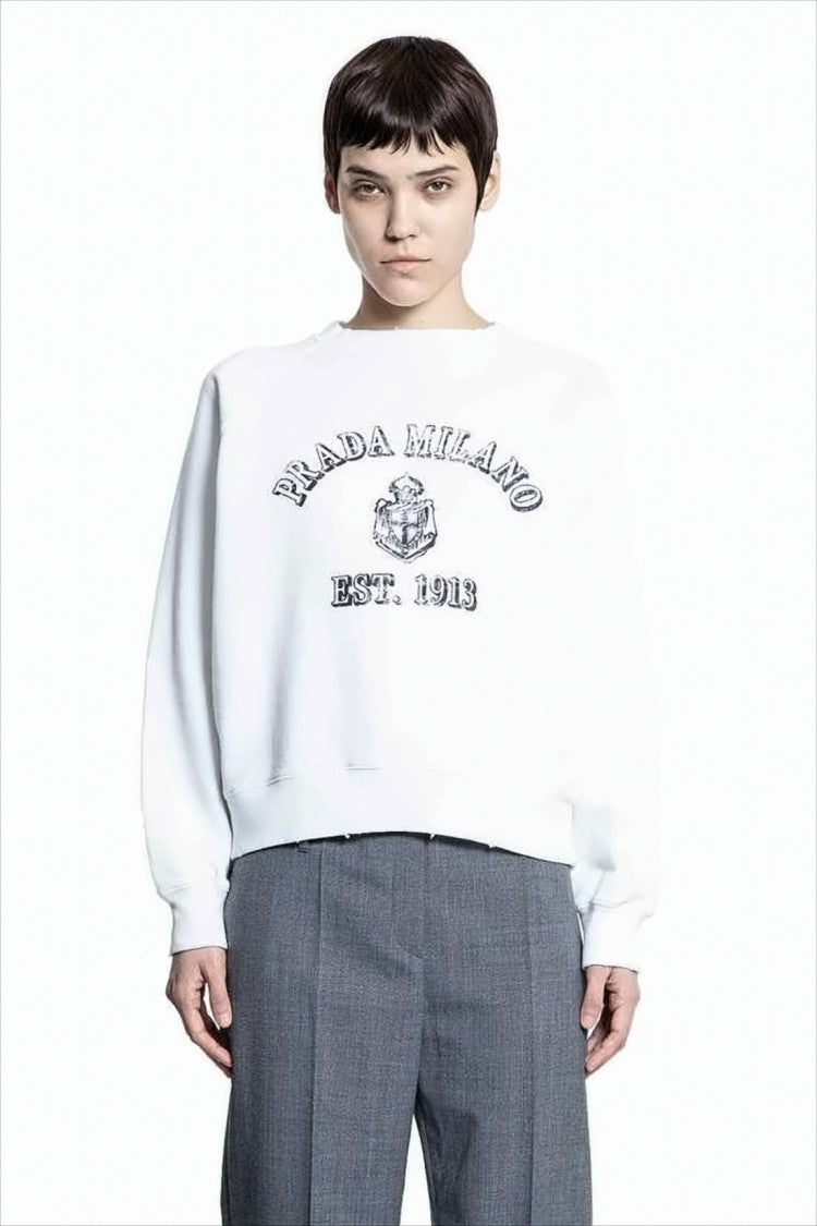 Prada Long-Sleeve White Sweatshirt With Embroidered Logo