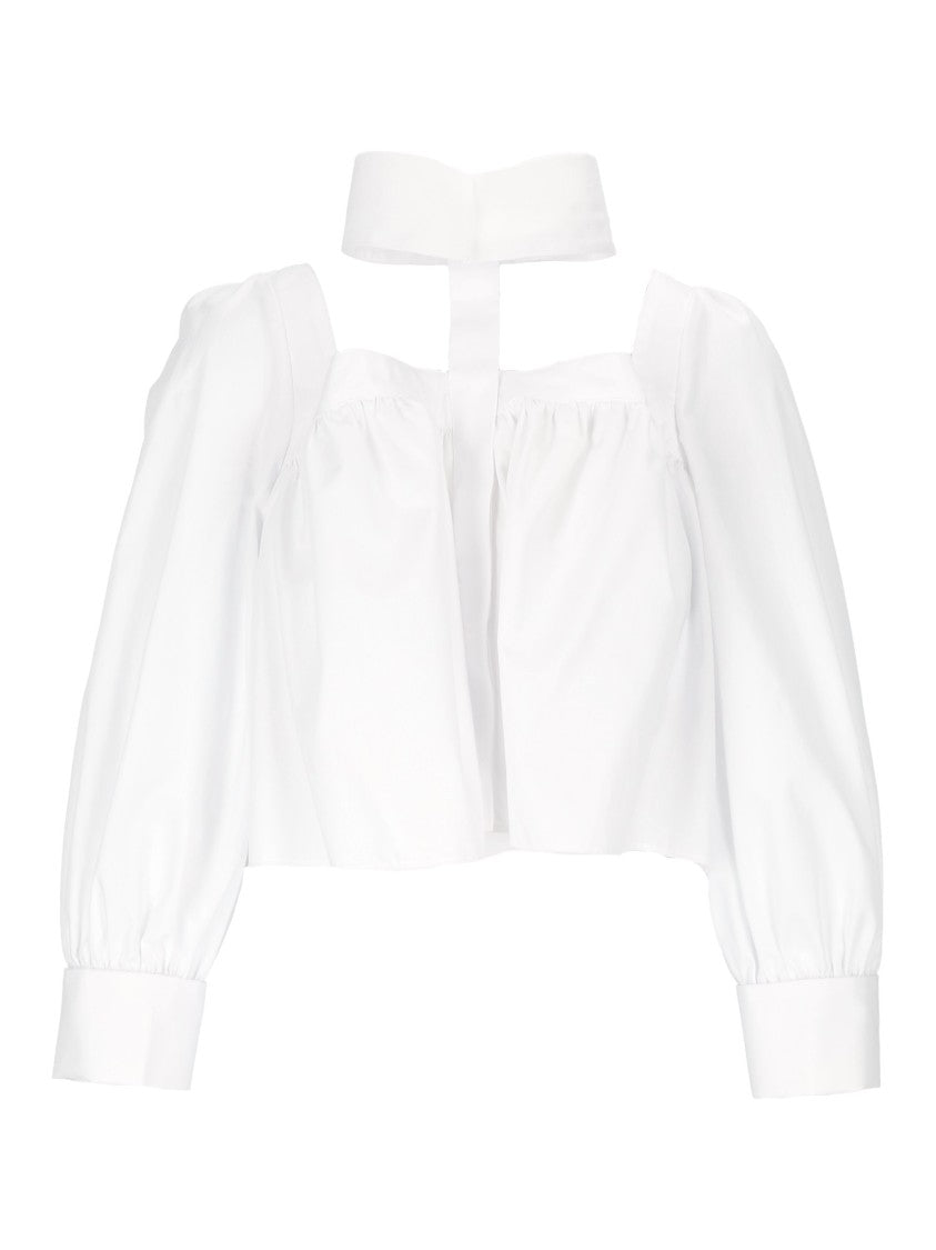 Elisabetta Franchi White Cropped Puffed Sleeves Blouse