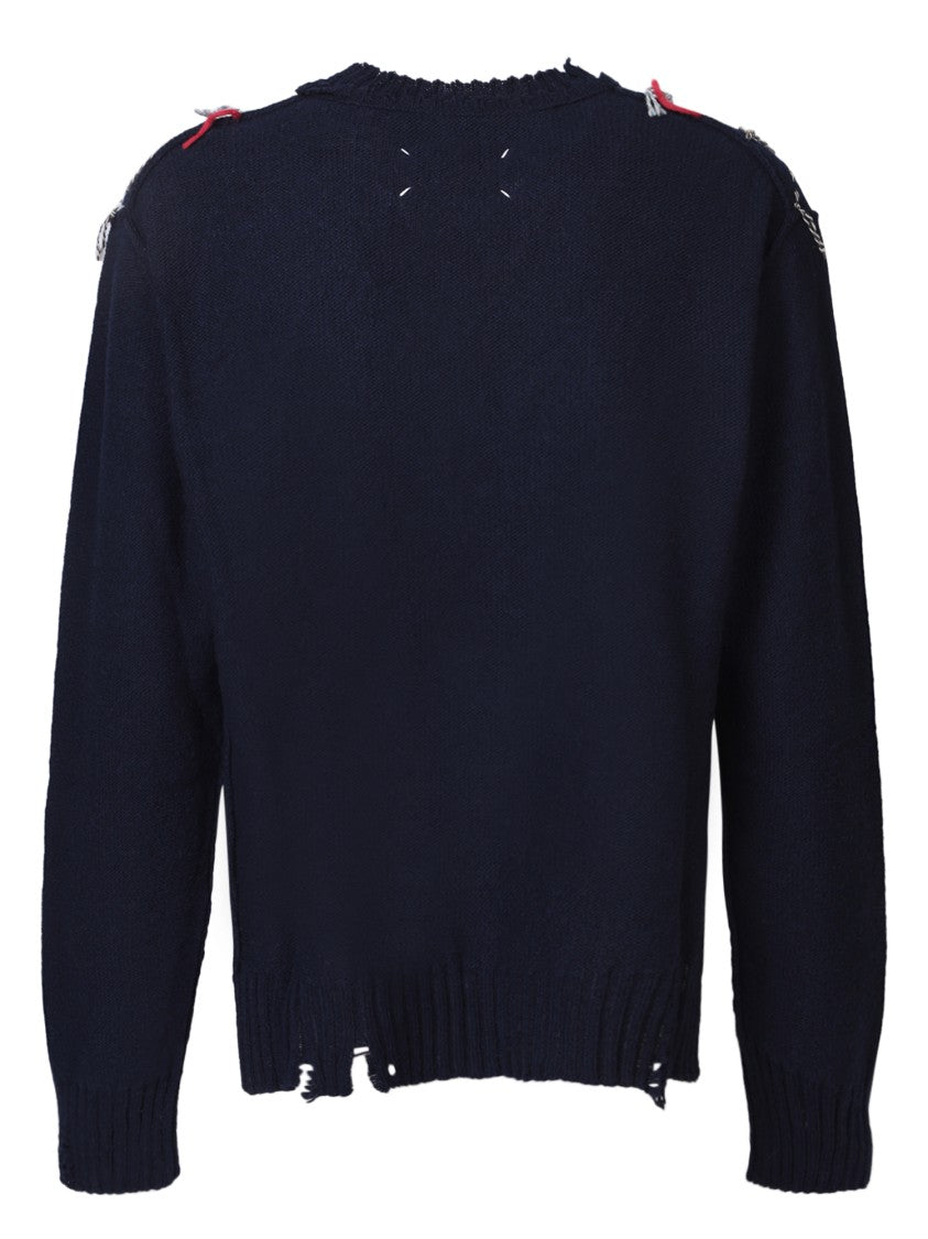 Maison Margiela Blue Knitwear With Yarn Stitched Details