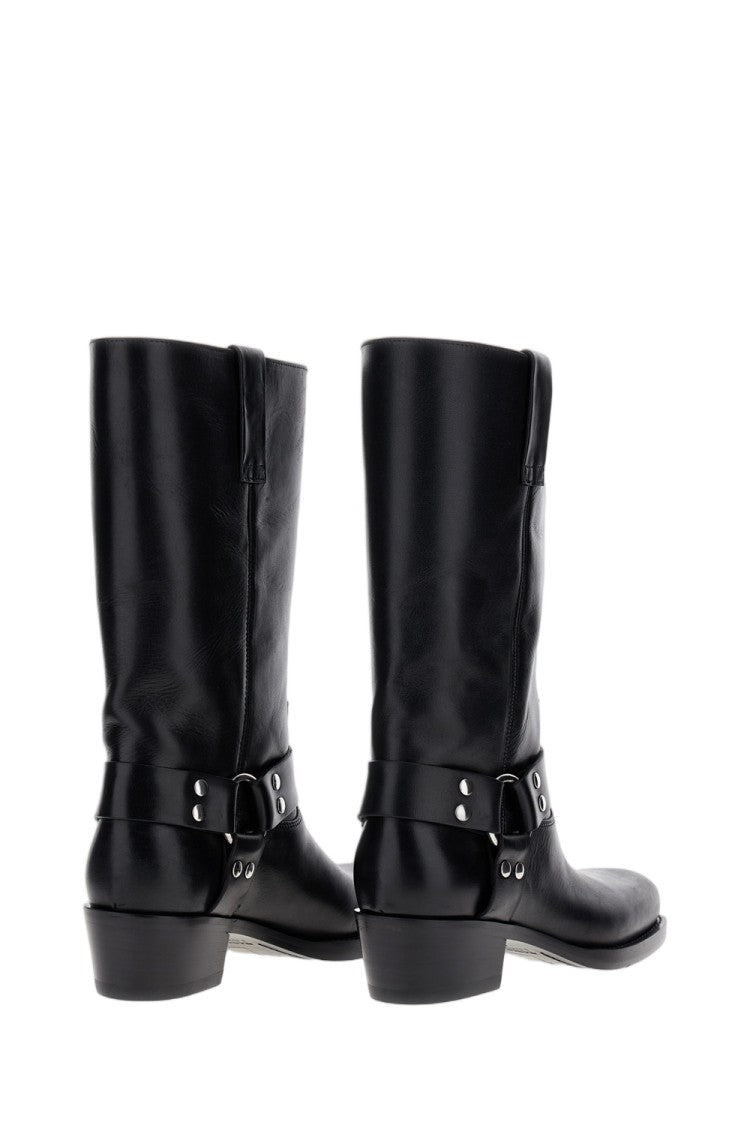 Paris Texas Black Roxy Leather Studded Mid-Calf Boots