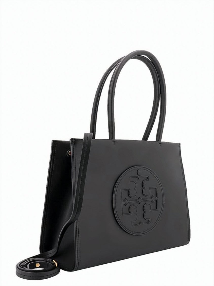Tory Burch Matte Black Rectangular Tote Bag With Embossed Logo