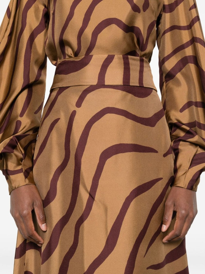 Raquel Diniz Midi-Length Silk Skirt With Abstract Zebra Print