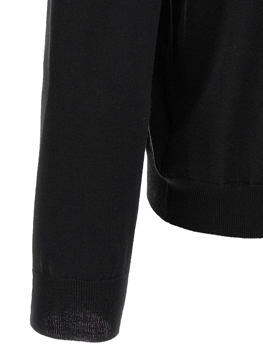 Zanone Fitted Black Wool Turtleneck Sweater With Long Cuffed Sleeves