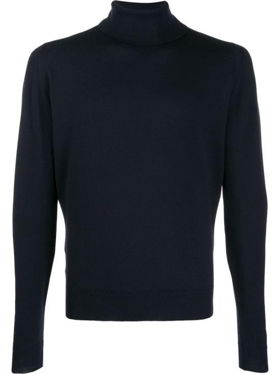 John Smedley Fitted Black Merino Wool Turtleneck Sweater