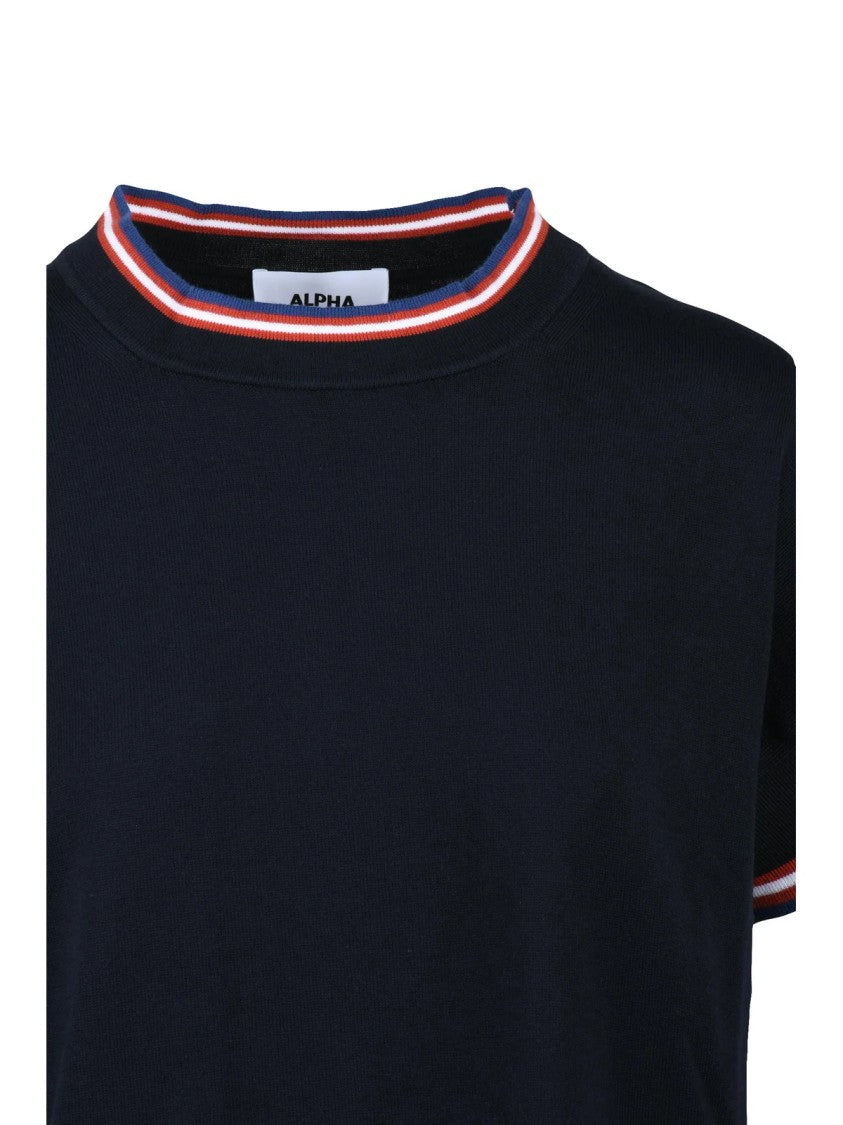 Alpha Studio Midnight Blue Cotton Crew Neck Knit Top