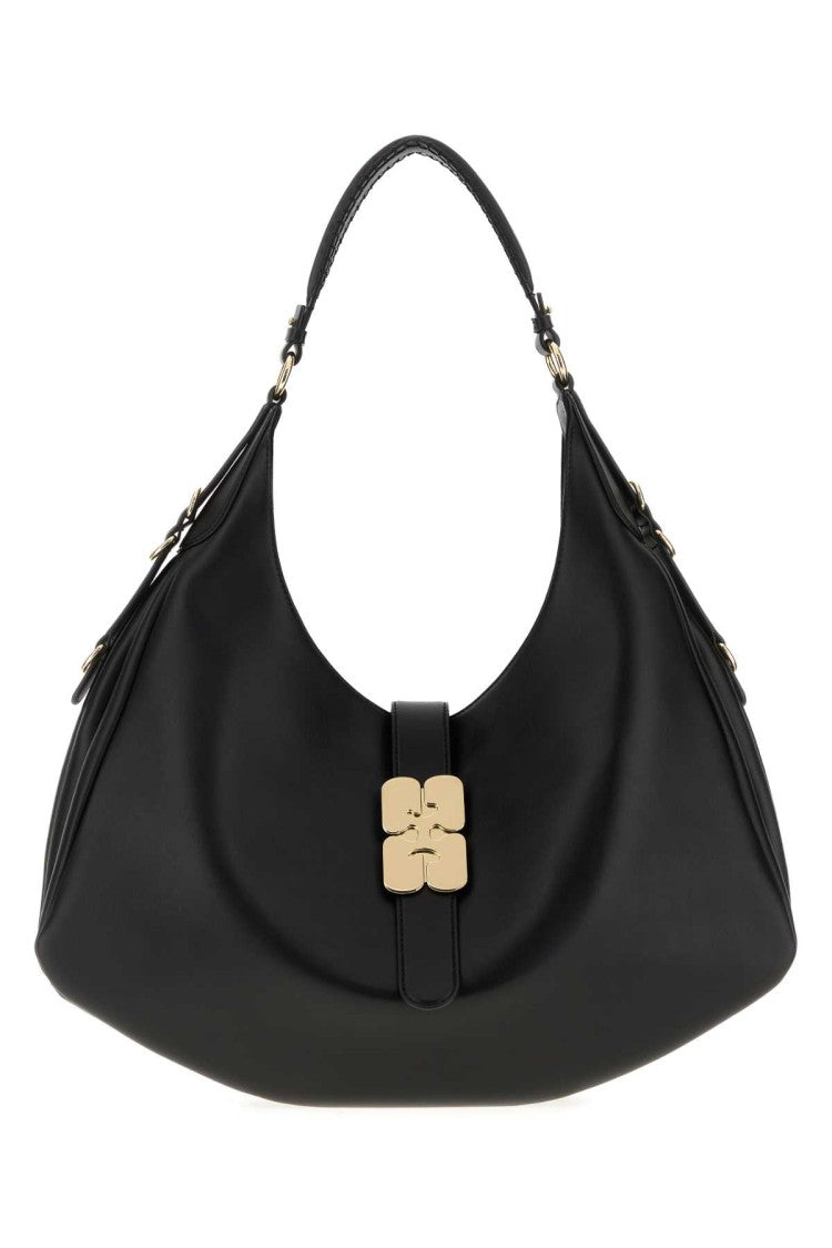 Ganni Black Leather Large Kat Shoulder Bag