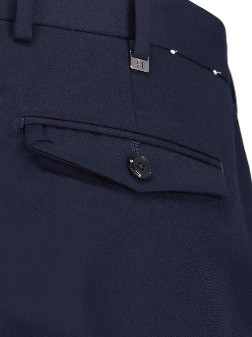 Pt Torino Navy Virgin Wool Tailored Trousers