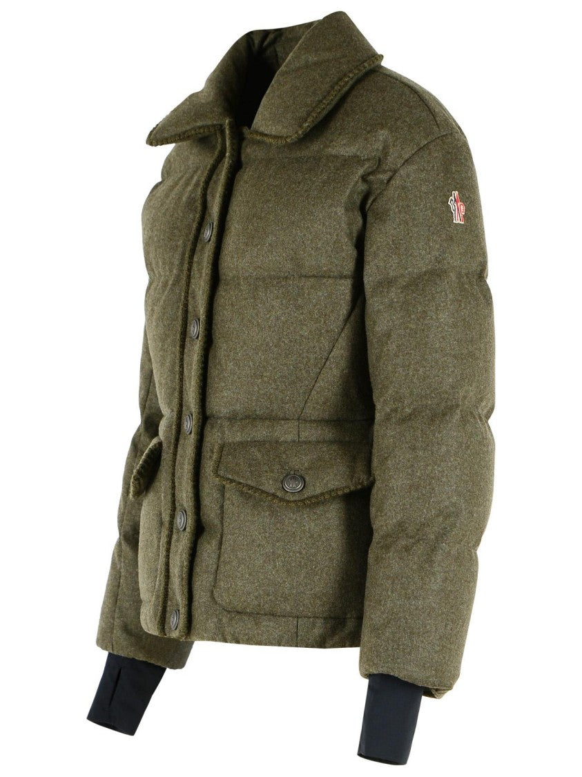 Moncler Grenoble Olive Green Monteain Quilted Loden Wool Short Down Jacket