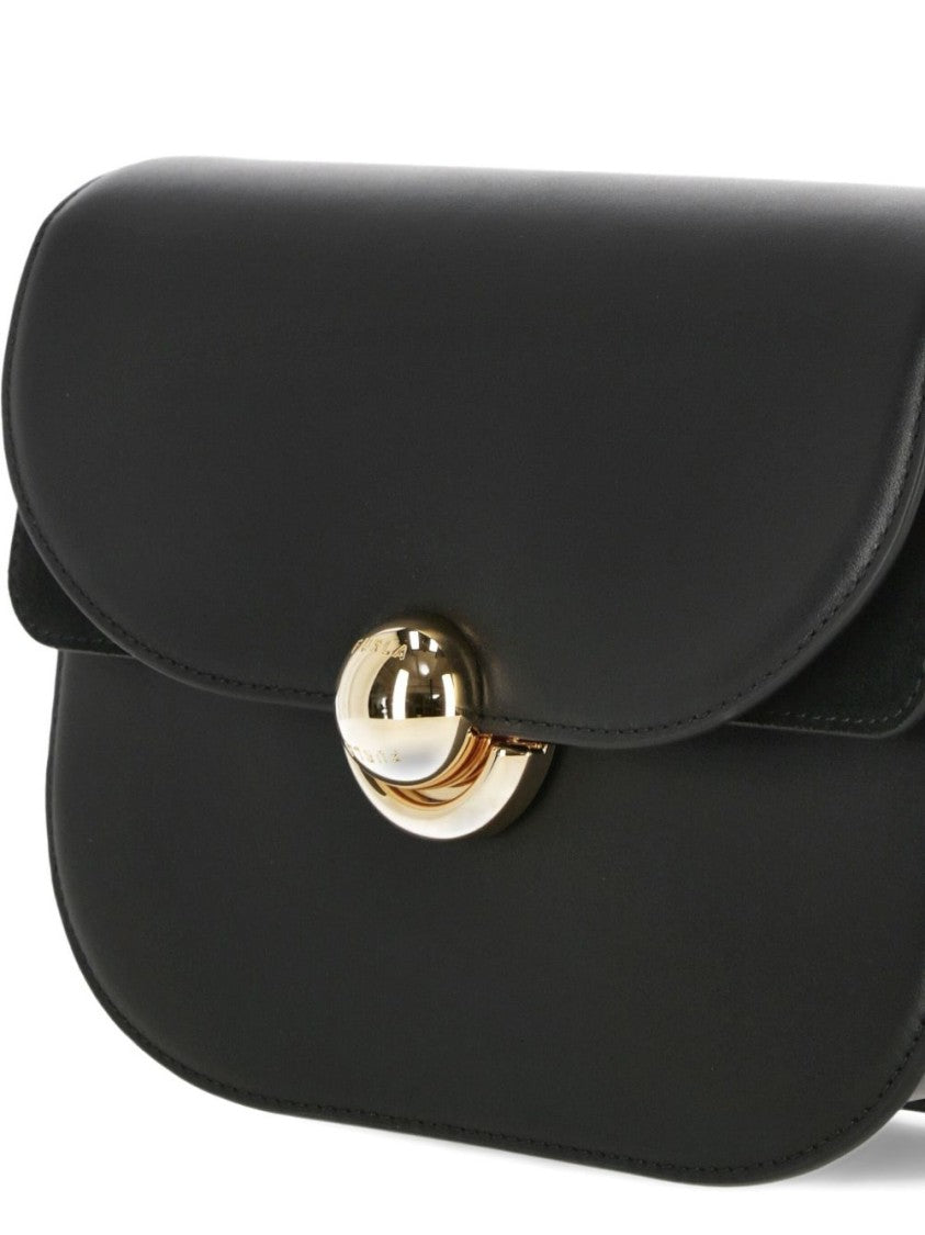 Furla Smooth Black Calf Leather Foldover Top Bag