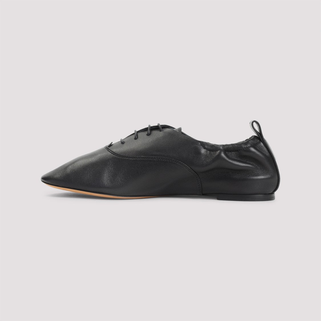 Lanvin Pointed-Toe Leather Flats With Gathered Elastic Collar