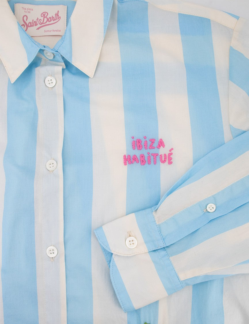 Mc2 Saint Barth Oversized Striped Shirt With Embroidered Motifs