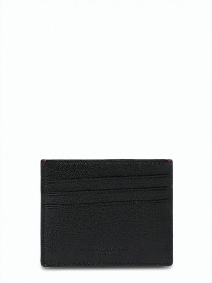 Brunello Cucinelli Minimalist Black Lambskin Card Wallet With Embossed Detailing