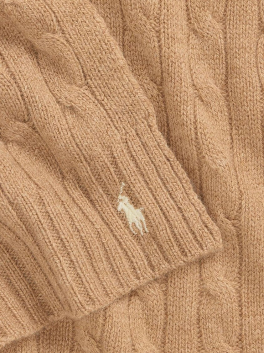 Polo Ralph Lauren Cable-Knit Camel Scarf With Ribbed Edges