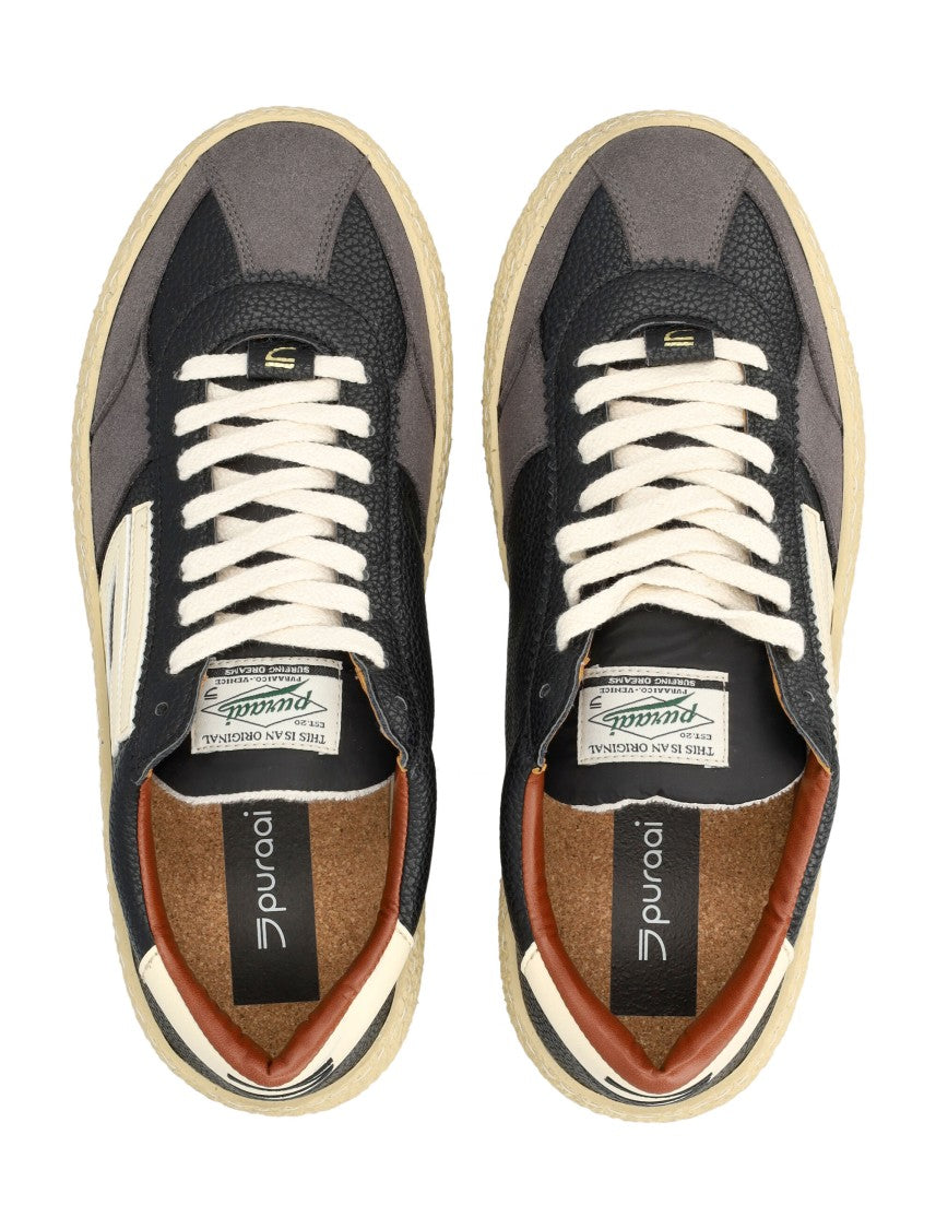 Puraai Vintage Suede Contrast Leather Sneakers