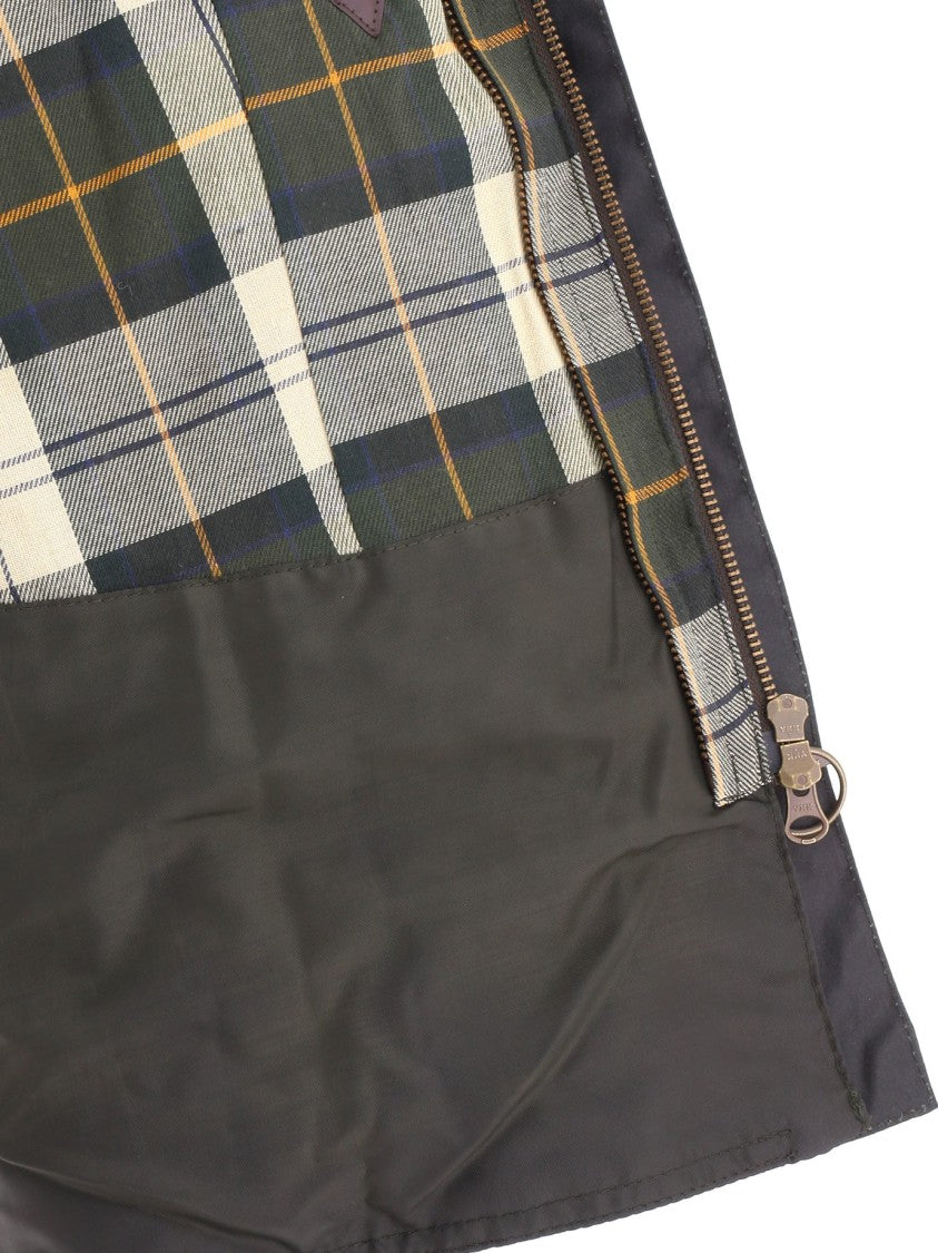 Barbour Short Waxed Cotton Jacket With Corduroy Collar And Plaid Lining