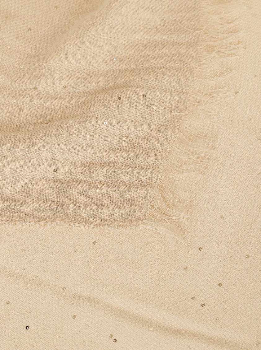Peserico Cotton Twill Stole With Subtle Sequins And Fringe Edges
