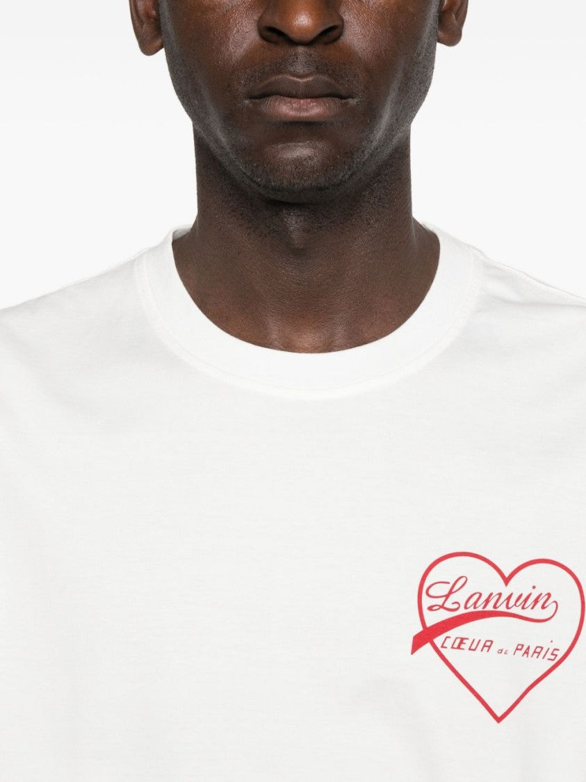 Lanvin Off-White Heart Print Graphic Crew Neck T-Shirt