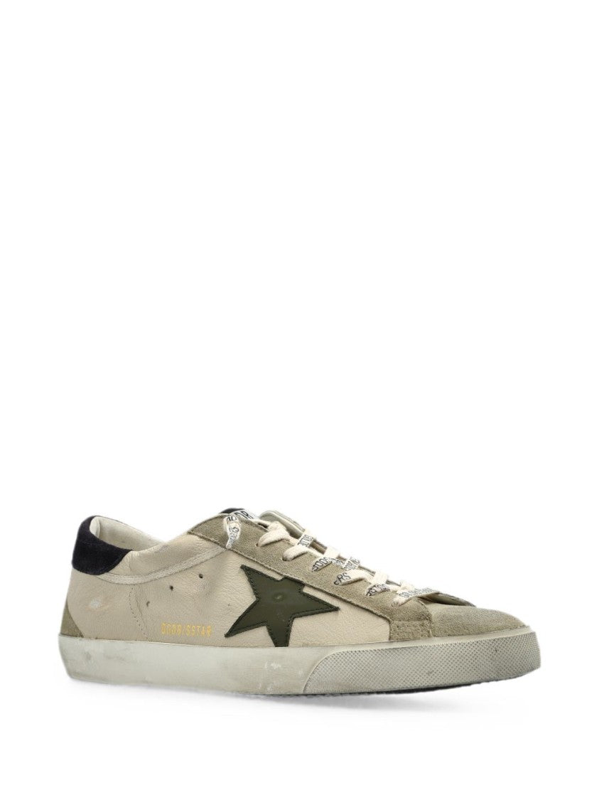 Golden Goose Beige Olive Green Star Low-Top Suede Sneakers