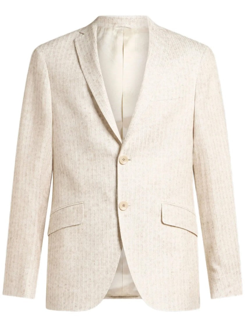 Etro Beige Micro-Patterned Blazer With Classic Notch Lapel