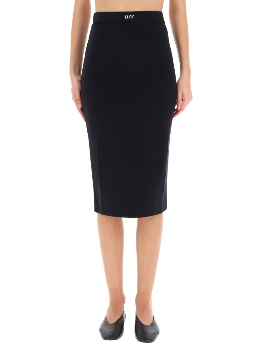 Off-White Fitted Midi Skirt With Logo Embellishment