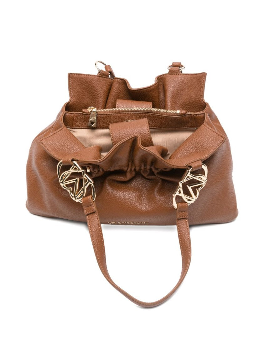 Love Moschino Textured Polyurethane Shoulder Bag With Gathered Design