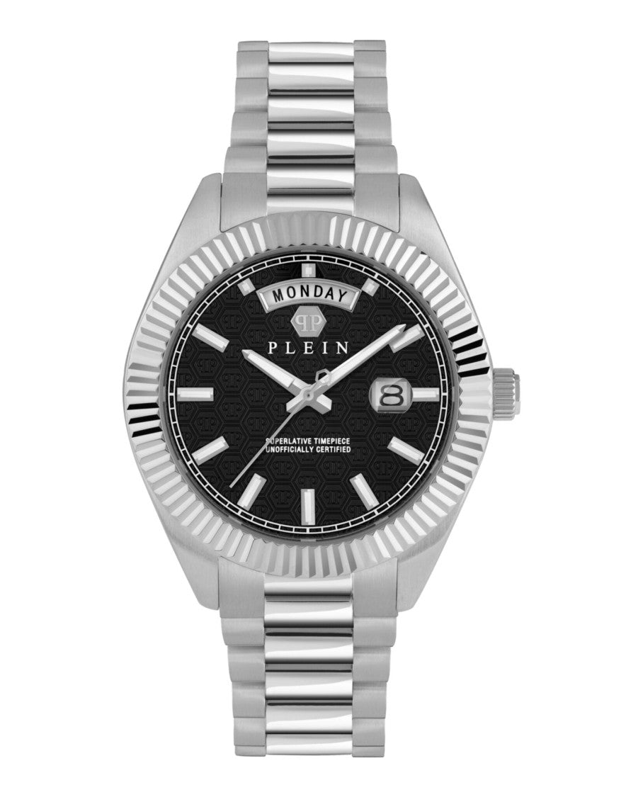 Philipp Plein Date Superlative Bracelet Timepiece With Black Guilloche Dial